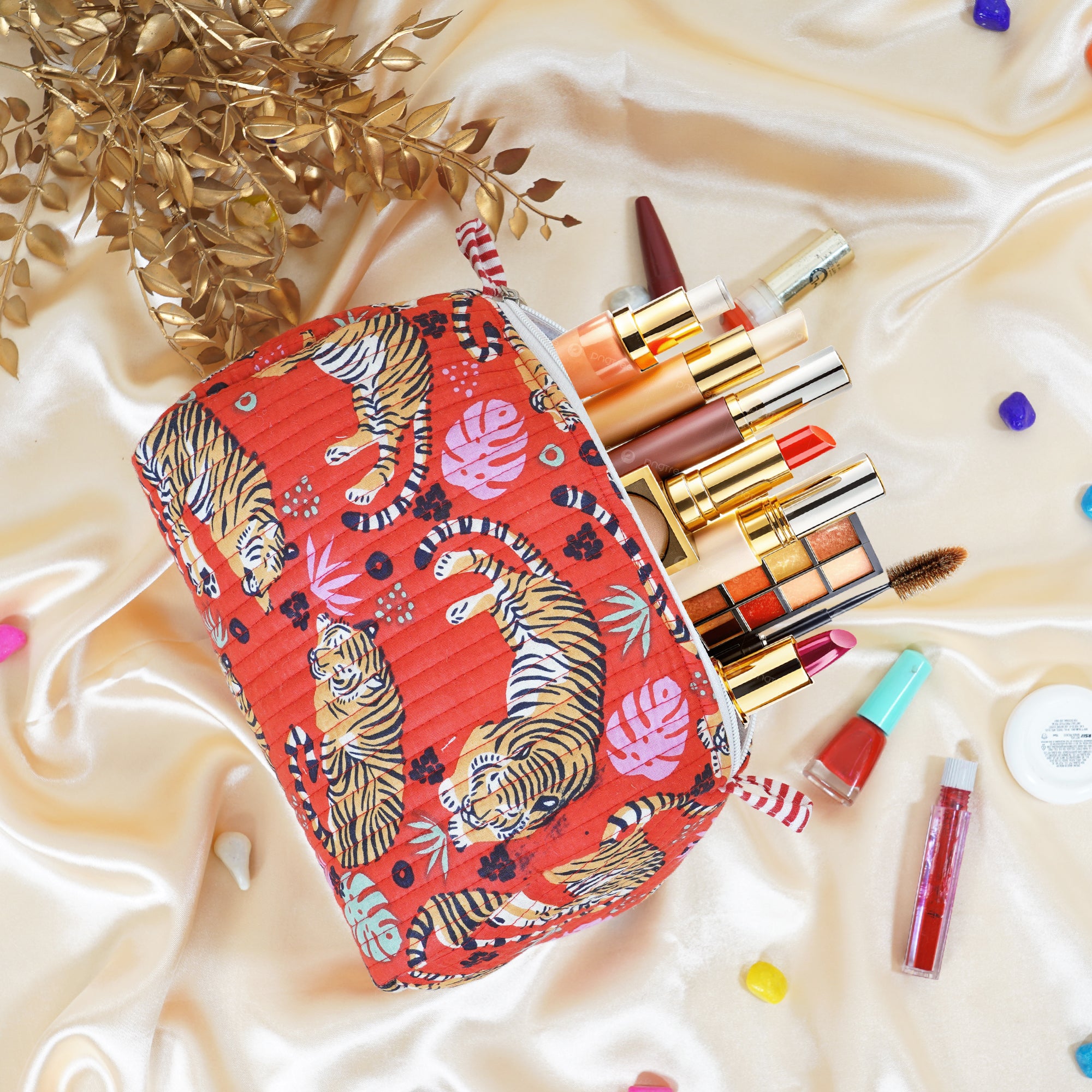 Tiger Print Quilted Utility Bag Set – Set of 3