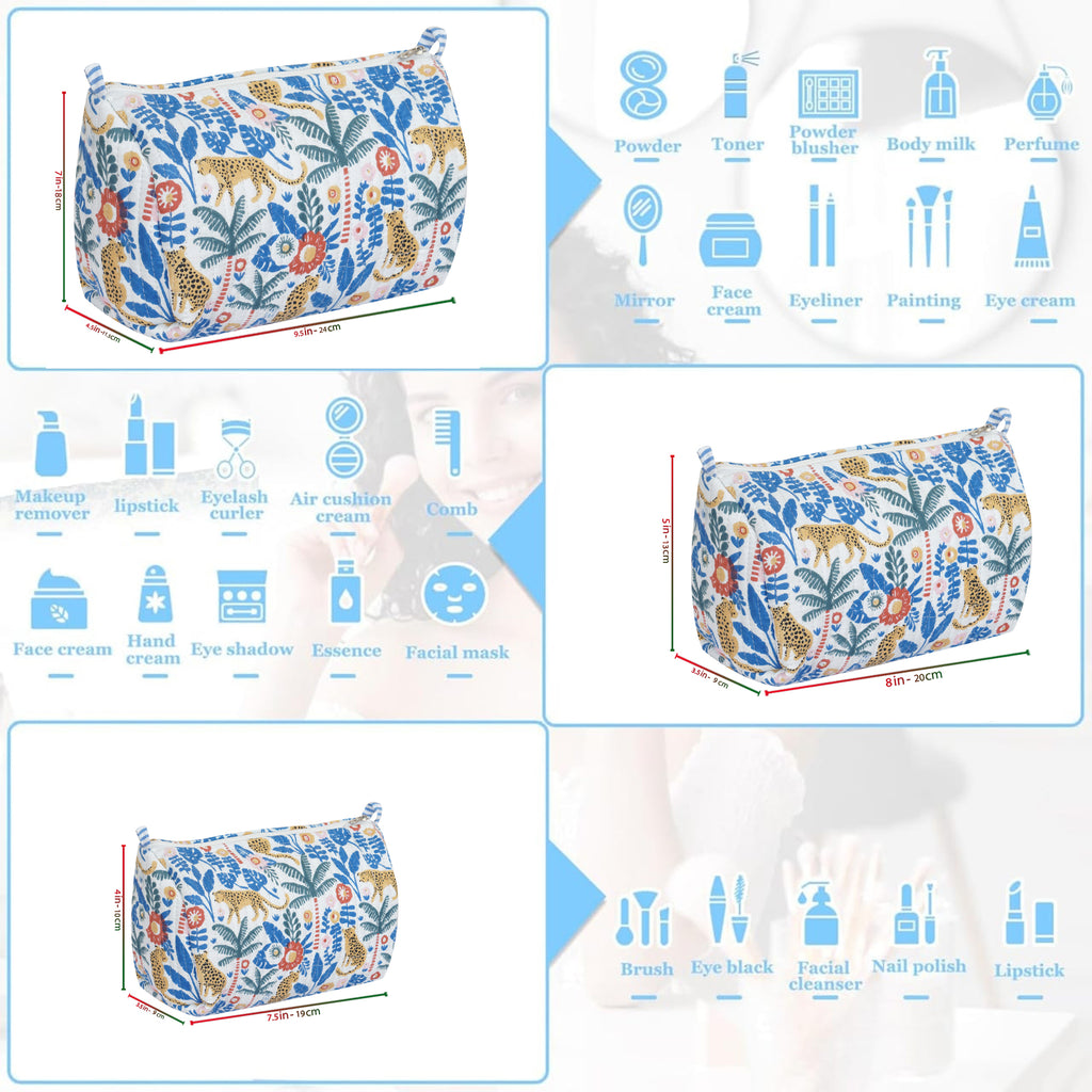 Jungle-leopard Blue Print Quilted Utility Bag Set – Set of 3