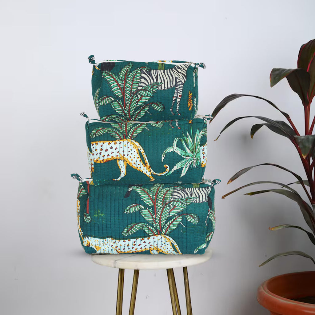Wild Fern Green Print Quilted Utility Bag Set – Set of 3