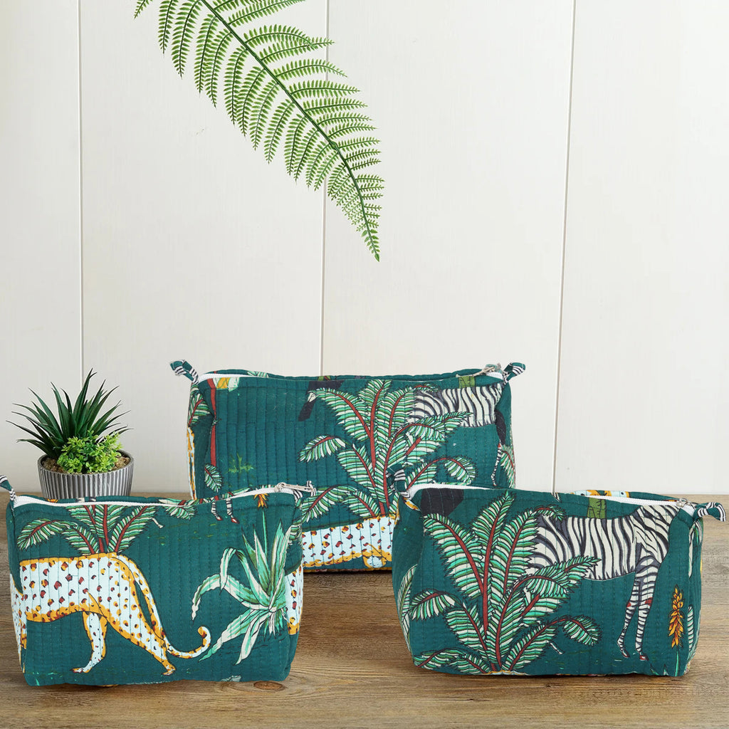Wild Fern Green Print Quilted Utility Bag Set – Set of 3
