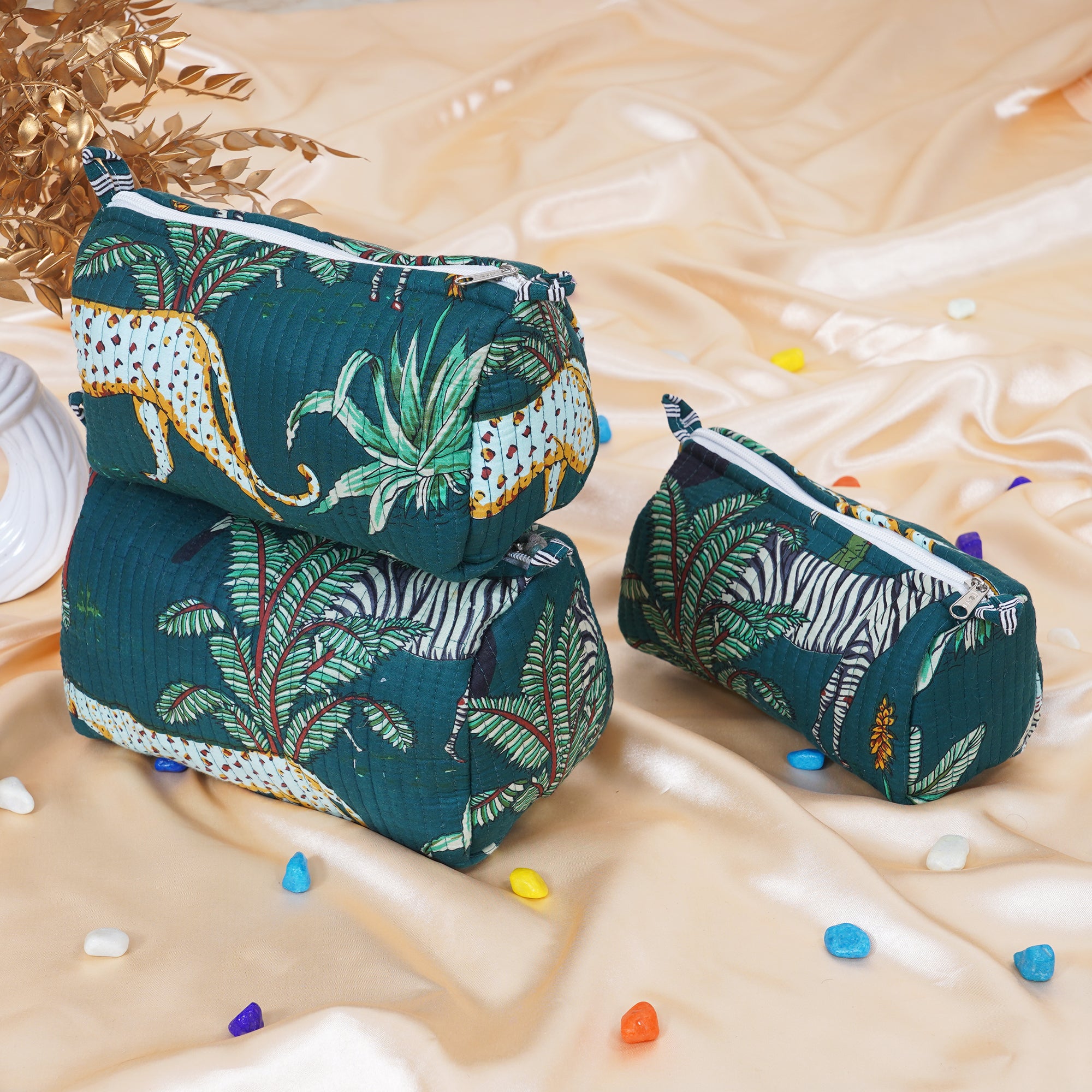 Wild Fern Green Print Quilted Utility Bag Set – Set of 3