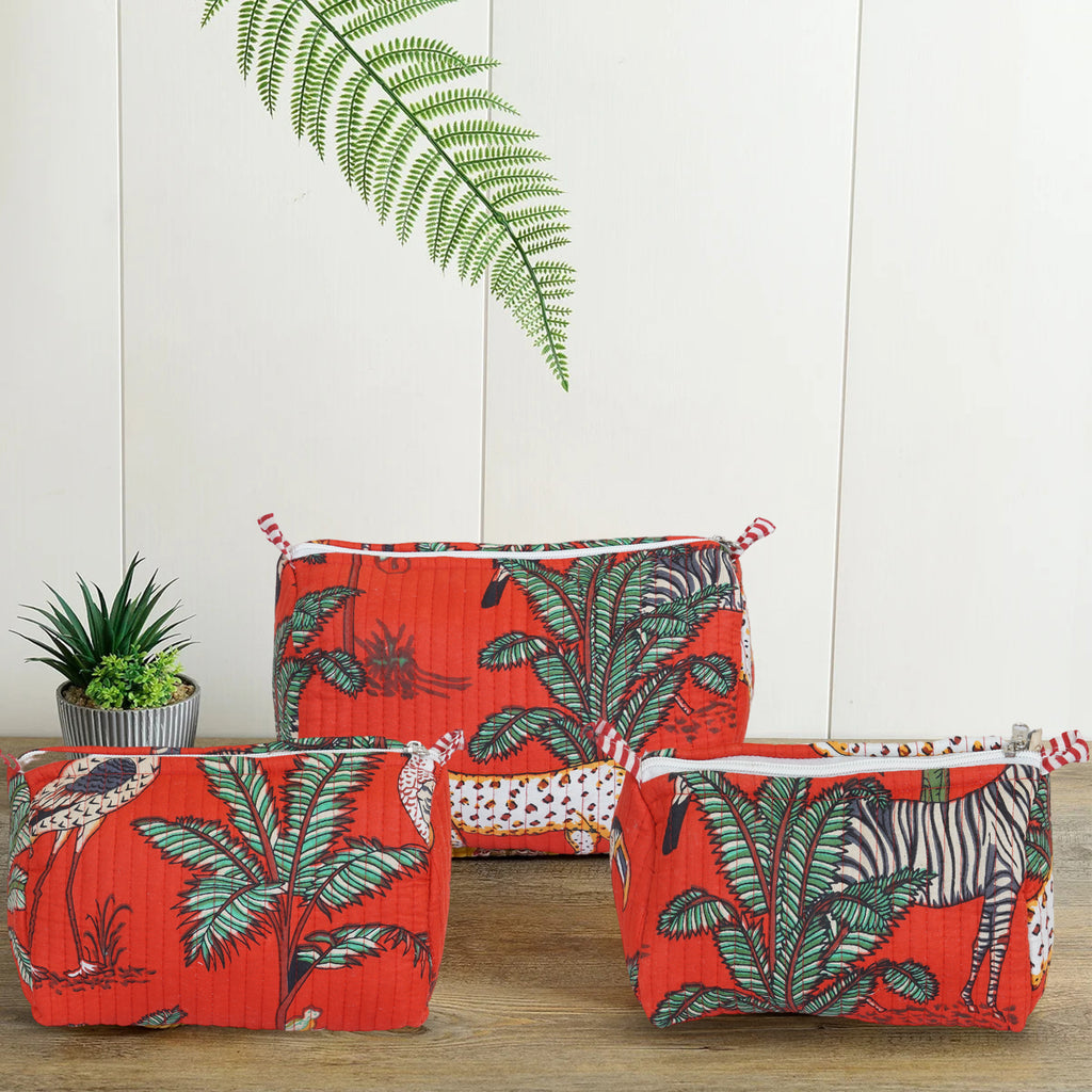 Safari Bloom Red Quilted Utility Bag Set – Set of 3