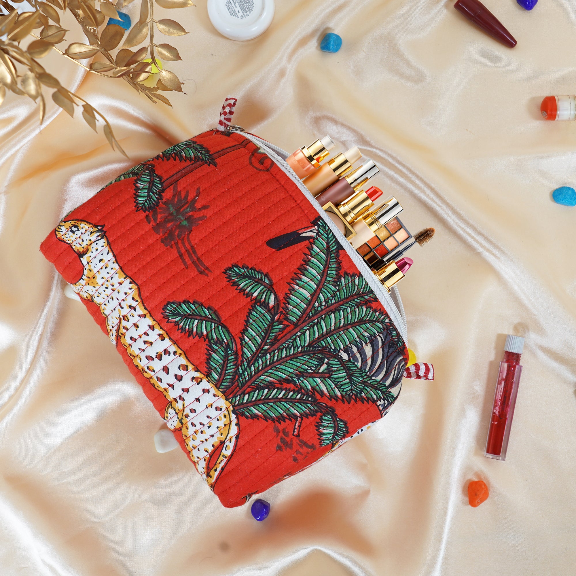 Safari Bloom Red Quilted Utility Bag Set – Set of 3