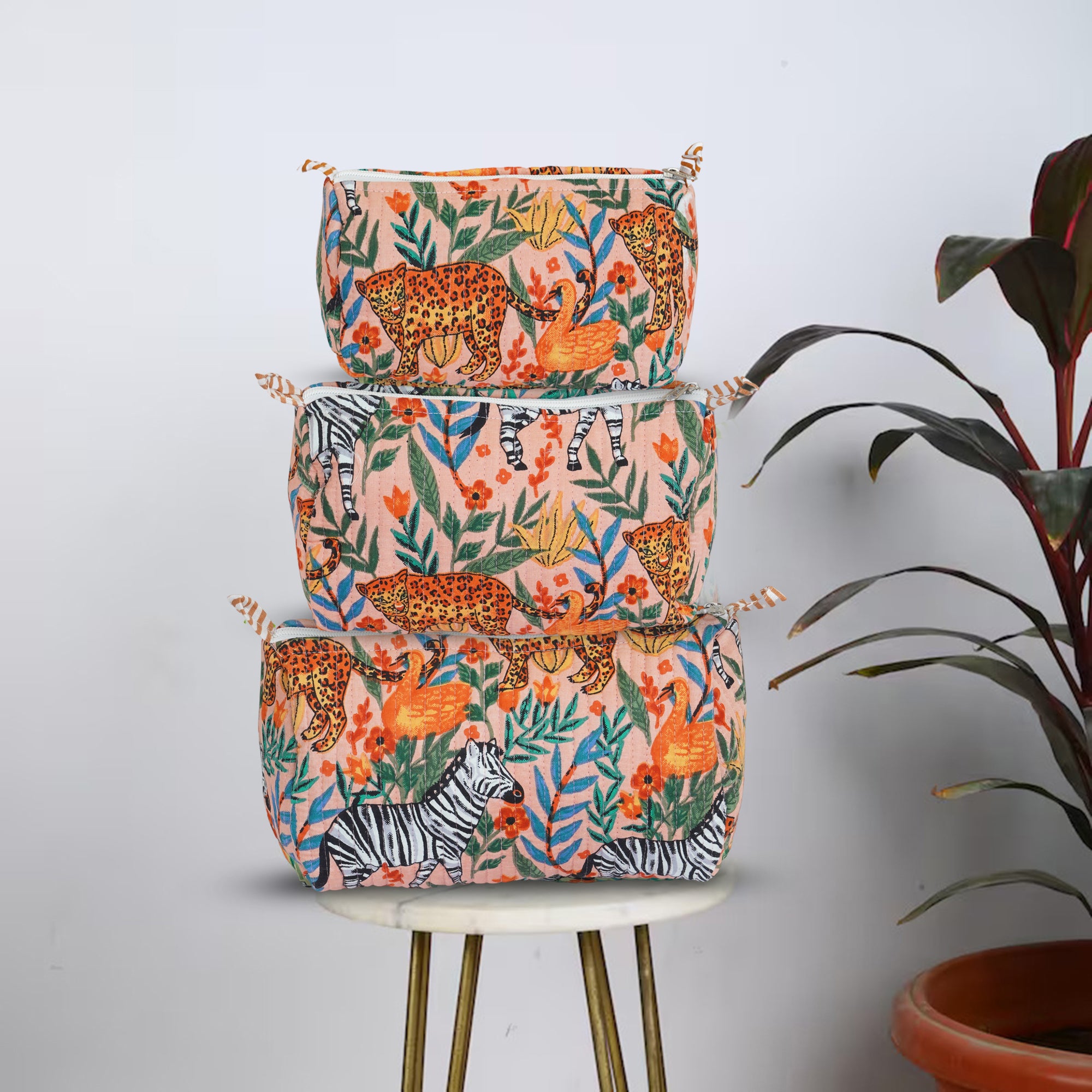 Orange Blush Quilted Utility Bag Set – Set of 3