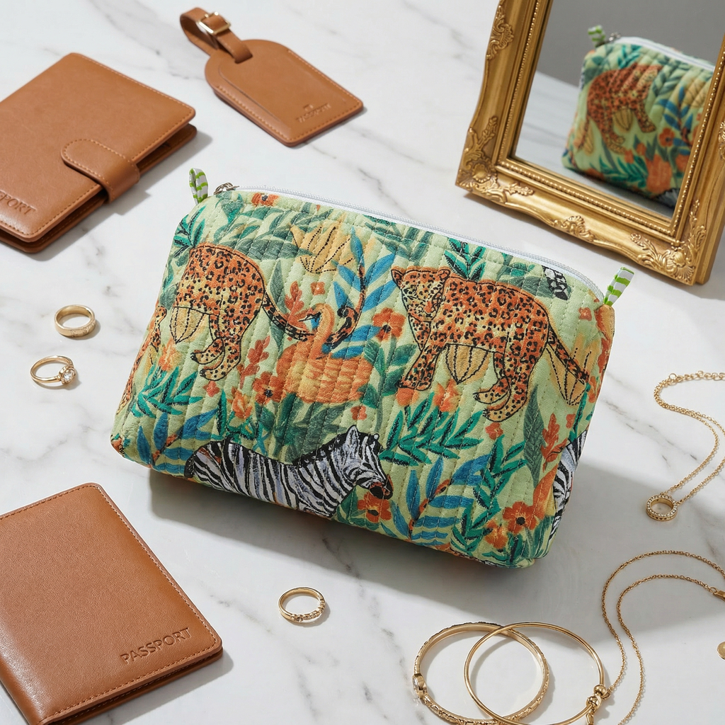 Jungle Parrot Print Quilted Utility Bag Set – Set of 3