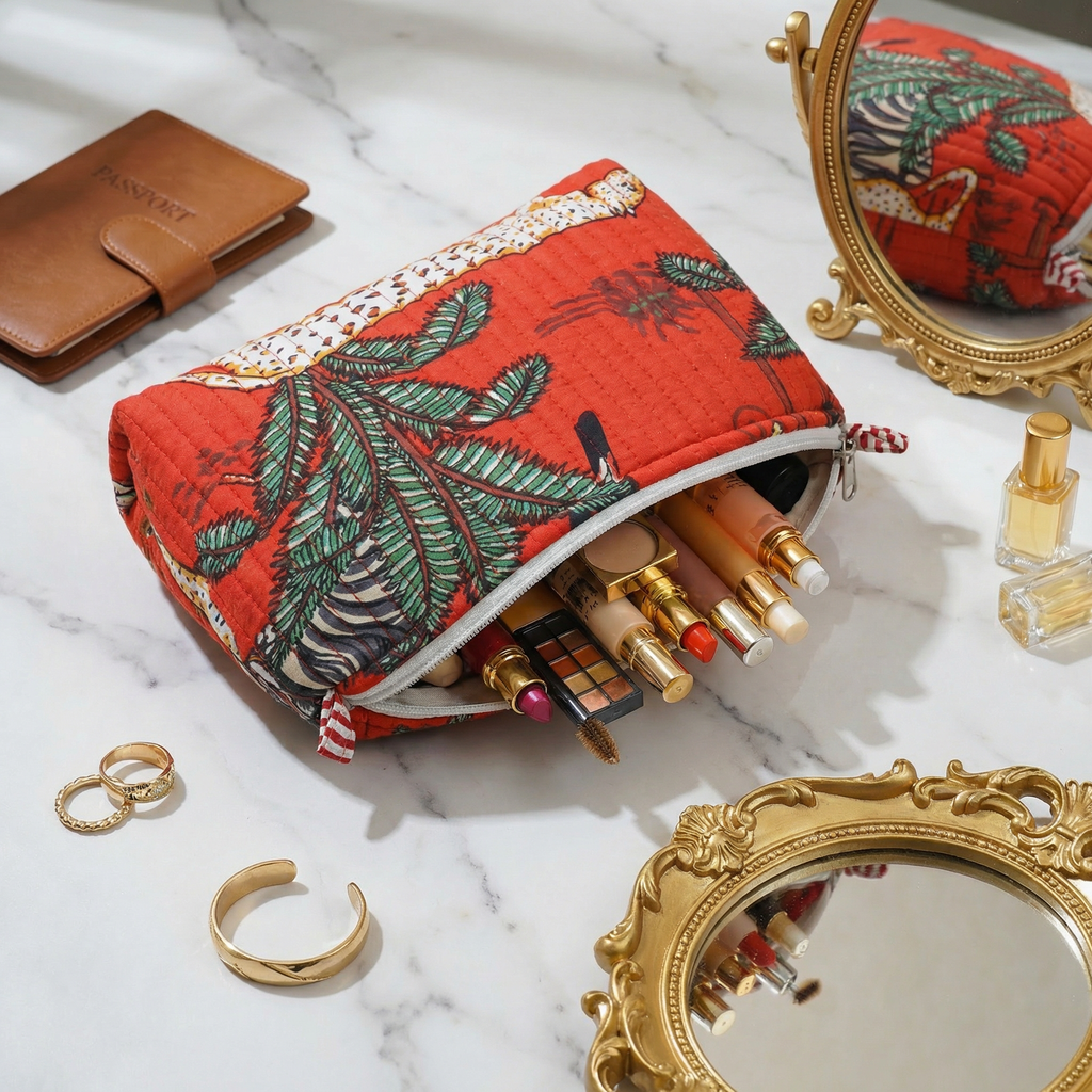 Safari Bloom Red Quilted Utility Bag Set – Set of 3