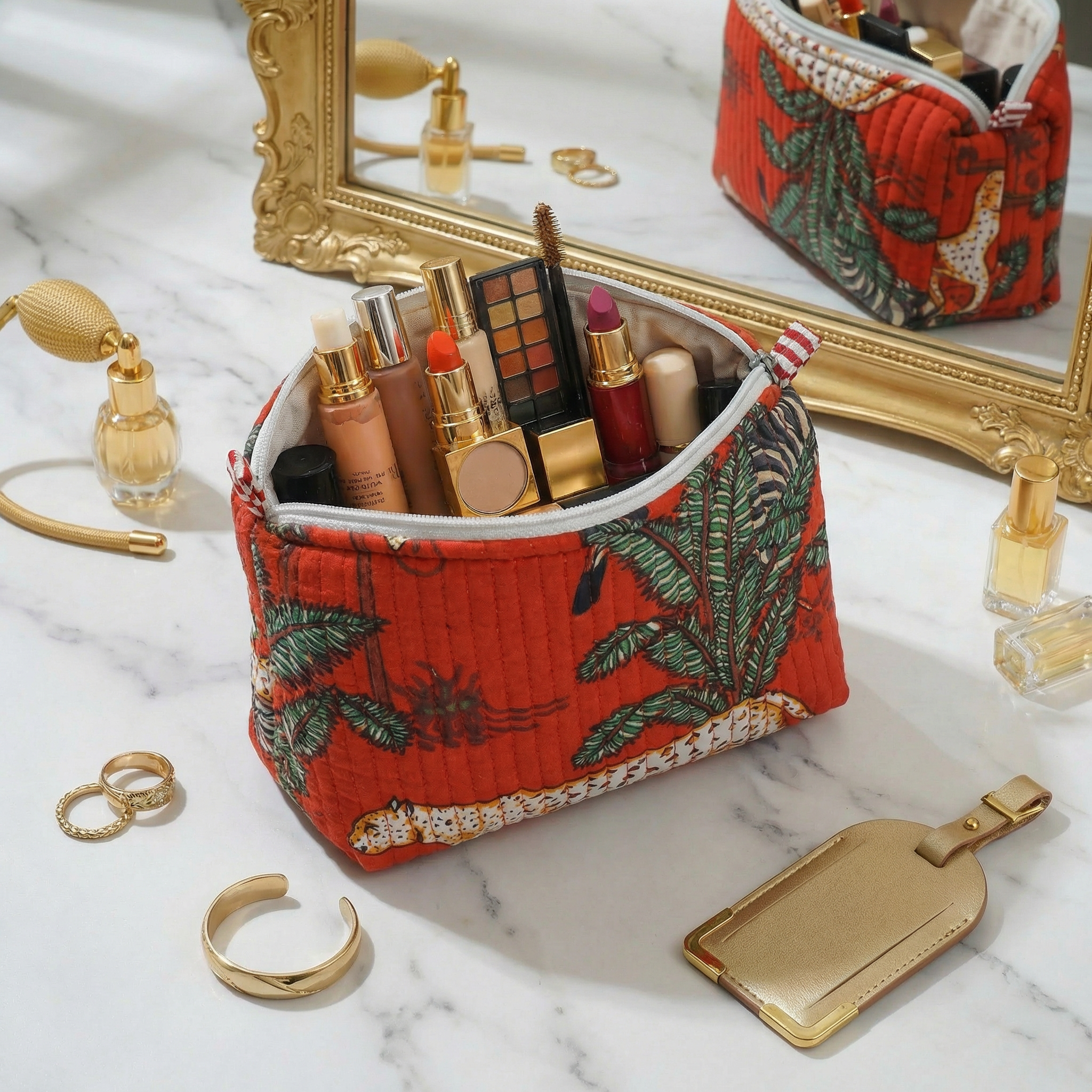 Safari Bloom Red Quilted Utility Bag Set – Set of 3