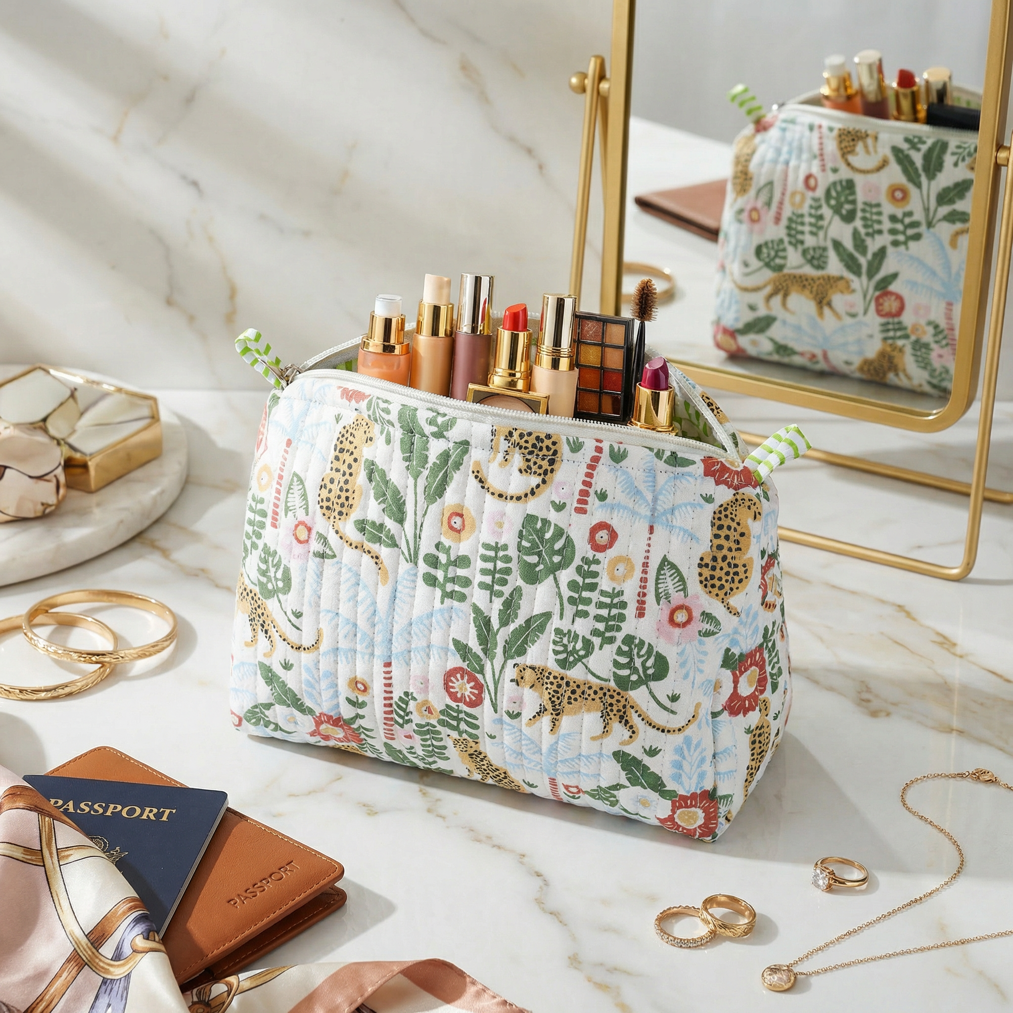 Ivory Jungle Bloom Quilted Utility Bag Set – Set of 3